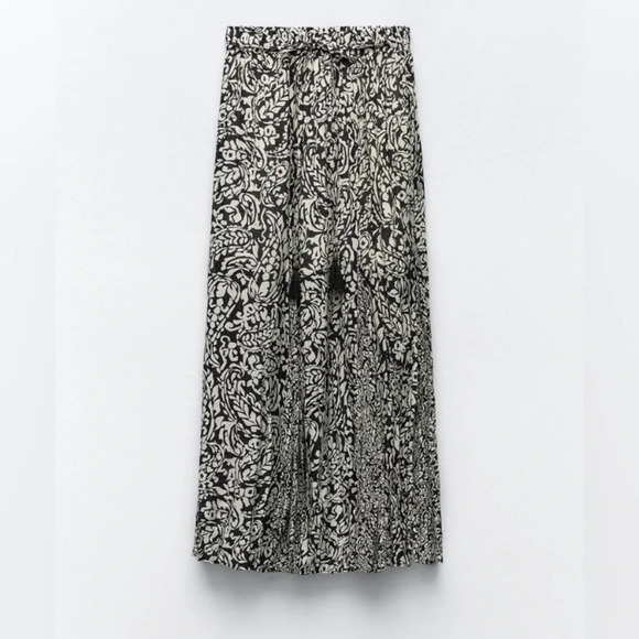 Zara Black white pattern tassel tie maxi skirt 16632 - Picture 3 of 15